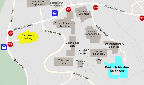 image of map science hill, core west parking and the earth and marine sciences building