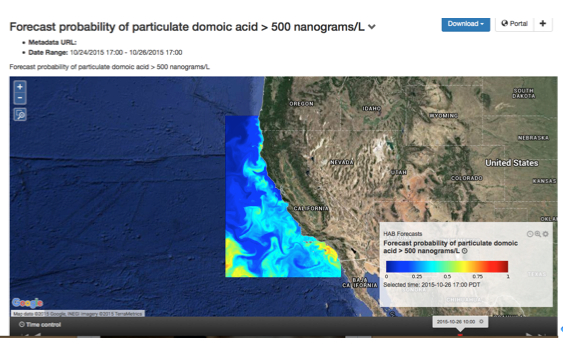 graphic showing the forecast probability of particulate domoic acid 